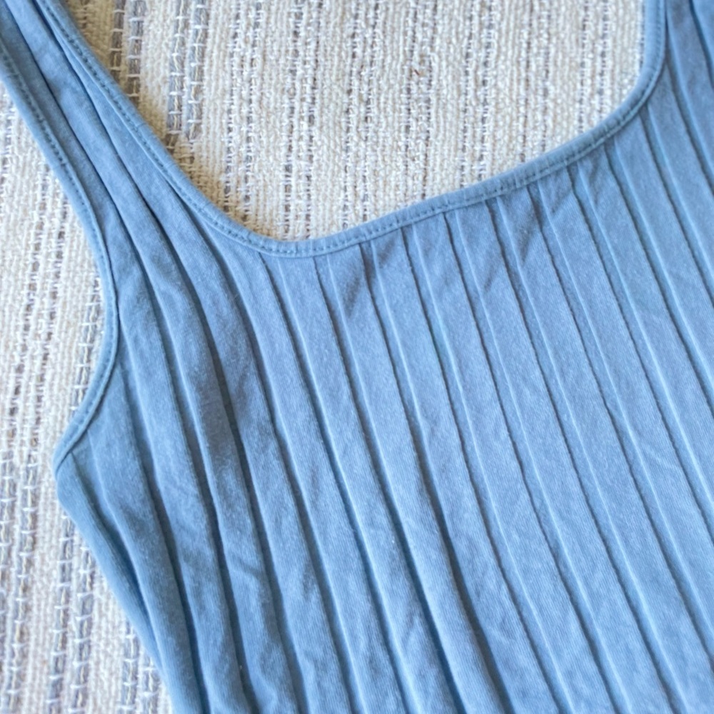 Dusty blue large ribbed crop top tank top